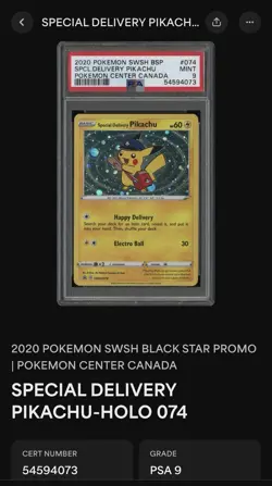 Special Delivery Pikachu Holo SWSH074 Promo 2020 Pokemon Center Canada - PSA 9 - Image 3