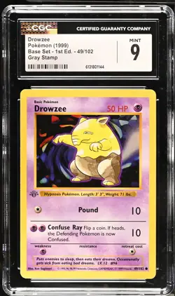 CGC 9 Drowzee 49/102 Gray Stamp 1st Edition Shadowless Base Set Pokemon Card - Image 1