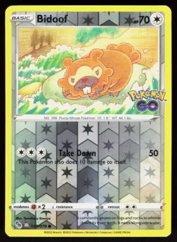 Pokemon GO Bidoof (Peelable Ditto) 059/078 Holo Common Pokemon Reverse Holo NM/M - Image 1