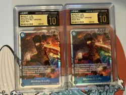 Lot of (2) CGC Pristine 10 One Piece Paramount War #OP02-062 Monkey D Luffy SR - Image 1