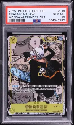 Bandai Trafalgar Law OP10-119 Royal Blood Manga Alt Art Holo CN 2025 PSA 10 - Image 1
