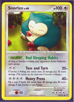 2009 POKEMON RISING RIVALS - SNORLAX #81/111 -COMMON- REGULAR -NM/LP - Image 1