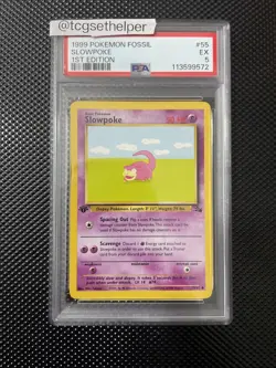 1999 POKEMON FOSSIL SLOWPOKE #55 FIRST 1st Edition PSA 5 - Image 1