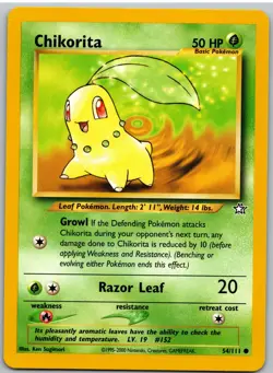 Chikorita 54/111 Common Neo Genesis Pokemon Unlimited NM - Image 1