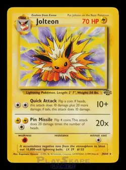 Pokemon Card Jolteon 20/64 Jungle Unlimited Rare Vintage WOTC MP 1999 - Image 1