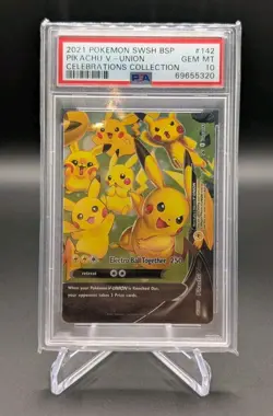 2021 POKEMON SWSH BLACK STAR PROMO CELEBRATIONS COLL #142 PIKACHU V-UNION PSA 10 - Image 1