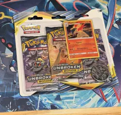 2019 POKEMON SUN & MOON UNBROKEN BONDS 3-PACK BLISTER TYPHLOSION PROMO SEALED - Image 1