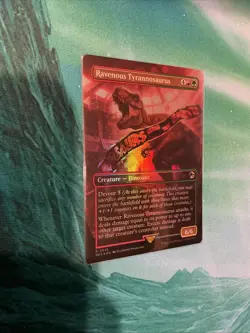 MTG Ravenous Tyrannosaurus Jurassic World Borderless Foil Card NM Condition - Image 1