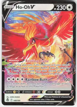Ho-Oh V 140/195 Holo V Rare Silver Tempest Pokemon Near Mint - Image 1