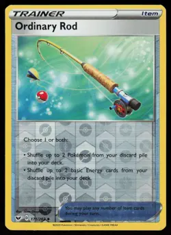 Ordinary Rod 171/202 Uncommon Sword & Shield Pokemon Reverse Holo Lightly Played - Image 1