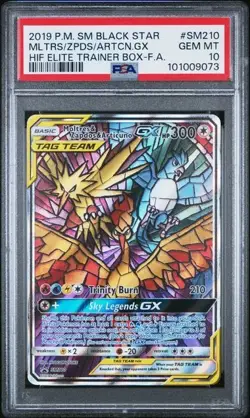 Pokemon TCG Hidden Fates Moltres, Zapdos, Articuno GX SM210 PSA 10 - Image 1
