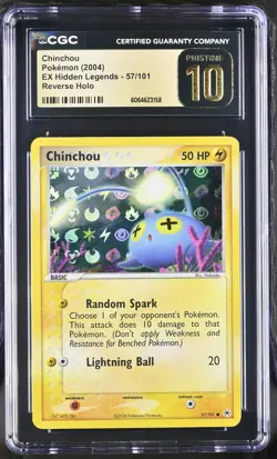 CGC 10 PRISTINE Chinchou 2004 EX Hidden Legends 57/101 Reverse Holo Pokemon Card - Image 1