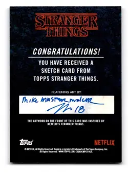 2018 Topps Stranger Things DUSTIN 1/1 Sketch Card by Michael Mastermaker - Image 2