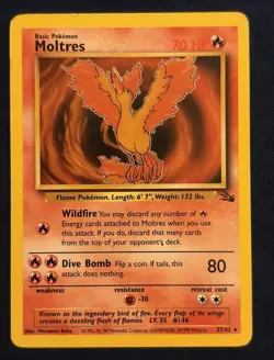 Pokemon TCG Moltres Fossil 27/62 Regular Unlimited Rare Basic English 1999 - Image 1