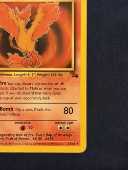 Pokemon TCG Moltres Fossil 27/62 Regular Unlimited Rare Basic English 1999 - Image 2
