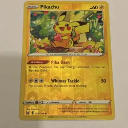 Pokemon Pikachu TCG Reverse Holo Card 052/196 Lost Origin - Image 1