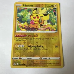 Pokemon Pikachu TCG Reverse Holo Card 052/196 Lost Origin - Image 1