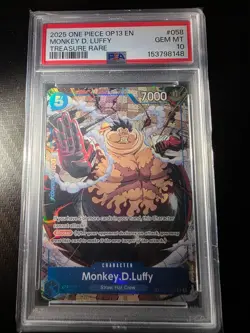 2025 One Piece OP13 EN #058 Monkey.D.Luffy Treasure Rare PSA 10 GEM MINT - Image 1