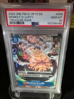 2025 One Piece OP13 EN #058 Monkey.D.Luffy Treasure Rare PSA 10 GEM MINT - Image 3