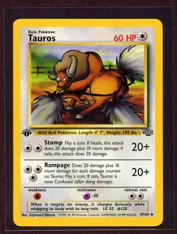 1st Ed Tauros Non-Holo 1999 WOTC Pokemon Card 47/64 Jungle Set NM - Image 1