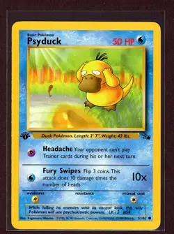 1st Ed Psyduck Non-Holo 1999 WOTC Pokemon Card 53/62 Fossil Set NM/M - Image 1