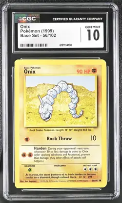 CGC 10 GEM MINT Onix 1999 Base Set 56/102 Pokemon Card - Image 1