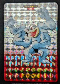 Pokemon 1996 Japanese Bandai Carddass Red No.068 Machamp Prism Card - LP - Image 4