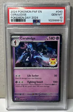 2024 POKEMON PAF EN POKEMON DAY STAMPED PROMO 2024 #040 CERULEDGE PSA 10 - Image 1