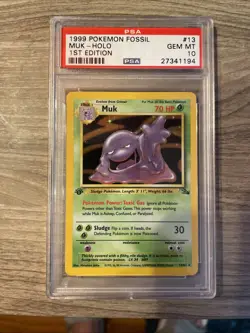 PSA 10 GEM MINT Muk 13/62 1ST EDITION Fossil Set HOLO Pokemon Card - Image 1