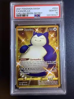 2021 POKEMON SWORD & SHIELD CHILLING REIGN SECRET #224 FULL ART/SNORLAX PSA 10 - Image 1