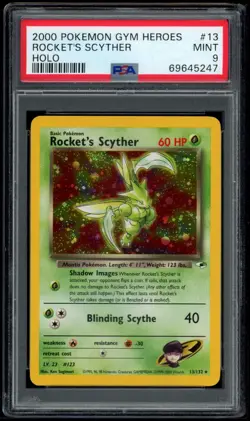 Rocket's Scyther 13/132 - Gym Heroes - PSA 9 - SWIRL - Pokemon Card - Image 1