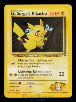 Pokemon Card Lt. Surge's Pikachu 81/132 Gym Heroes Unlimited Vintage MP 2000 - Image 1