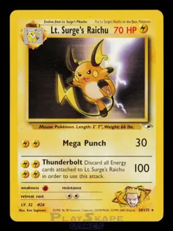 Pokemon Card Lt. Surge's Raichu 28/132 Gym Heroes Unlimited Rare Vintage MP 2000 - Image 1