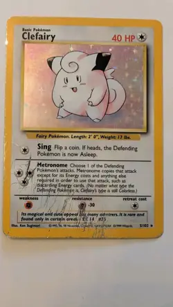 Pokemon TCG Clefairy Base Set Holo Unlimited Rare Card 5/102 HP/Damaged - Image 1