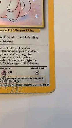 Pokemon TCG Clefairy Base Set Holo Unlimited Rare Card 5/102 HP/Damaged - Image 3