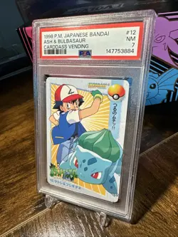 1998 Pokemon Japanese Bandai Anime Carddass Vending #12 Ash & Bulbasaur PSA 7 - Image 2