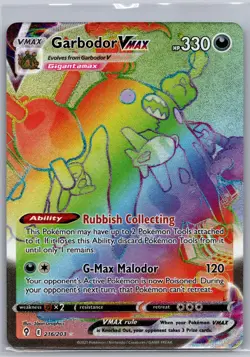 Garbodor VMAX 216/203 Rainbow Rare Evolving Skies Pokemon Holo Near Mint - Image 1
