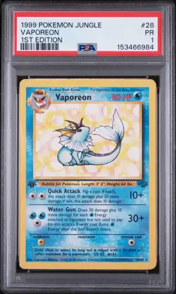 1999 POKEMON JUNGLE 1ST EDITION #28 VAPOREON PSA 1 - Image 1