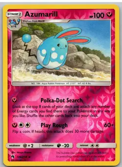 Azumarill 136/214 Rare Lost Thunder Pokemon Reverse Holo - Image 1