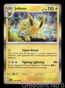 Jolteon 135/165 Rare 151 Pokemon Holo Near Mint - Image 1