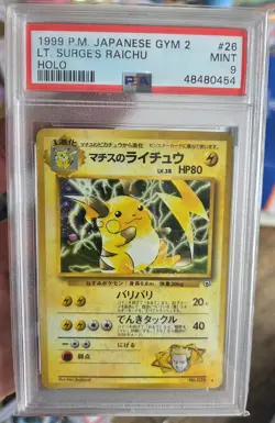 1999 Pokemon Japanese Gym 2 Lt Surge's Raichu Holo #26 PSA 9 - Image 1