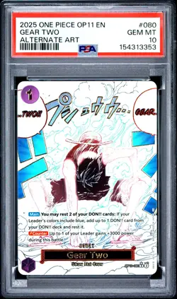 2025 ONE PIECE OP11-A FIST OF DIVINE SPEED ALTERNATE ART #080 GEAR TWO PSA 10 - Image 1