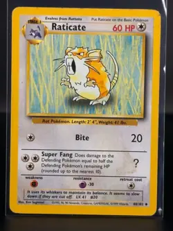 Raticate 40/102 Uncommon Base Set Pokemon Card - MP - 50 - Image 1