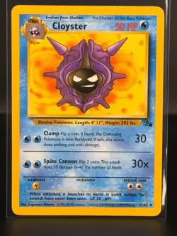 Cloyster 32/62 Fossil Set Unlimited Vintage 1999 Pokemon Card - LP - 50 - Image 1