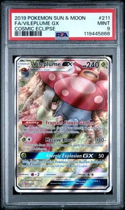 PSA 9 Vileplume GX 211/236 English Pokemon Sun & Moon Cosmic Eclipse Full Art - Image 1
