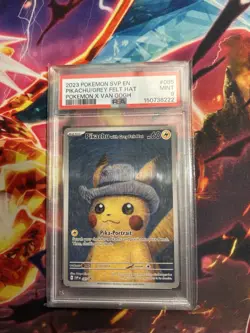 Pikachu Grey Felt Hat 2023 SVP #085 Van Gogh Promo Pokemon Card PSA 9 - Image 1