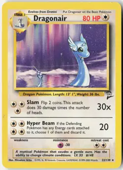 Dragonair 22/130 Rare Base Set 2 Pokemon Heavily Played - Image 1