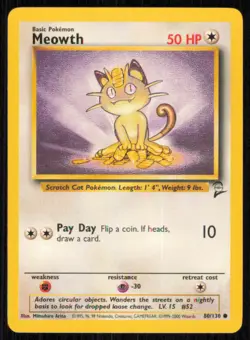 Meowth 80/130 Common Base Set 2 Pokemon Lightly Played - Image 1