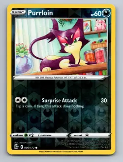 Purrloin 090/172 Common Brilliant Stars Pokemon Near Mint Reverse Holo - Image 1