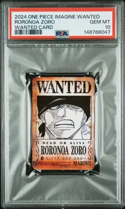One Piece CCG Zoro Imagine Wanted PSA 10 Japanese Mini Perforated Wanted Card - Image 1